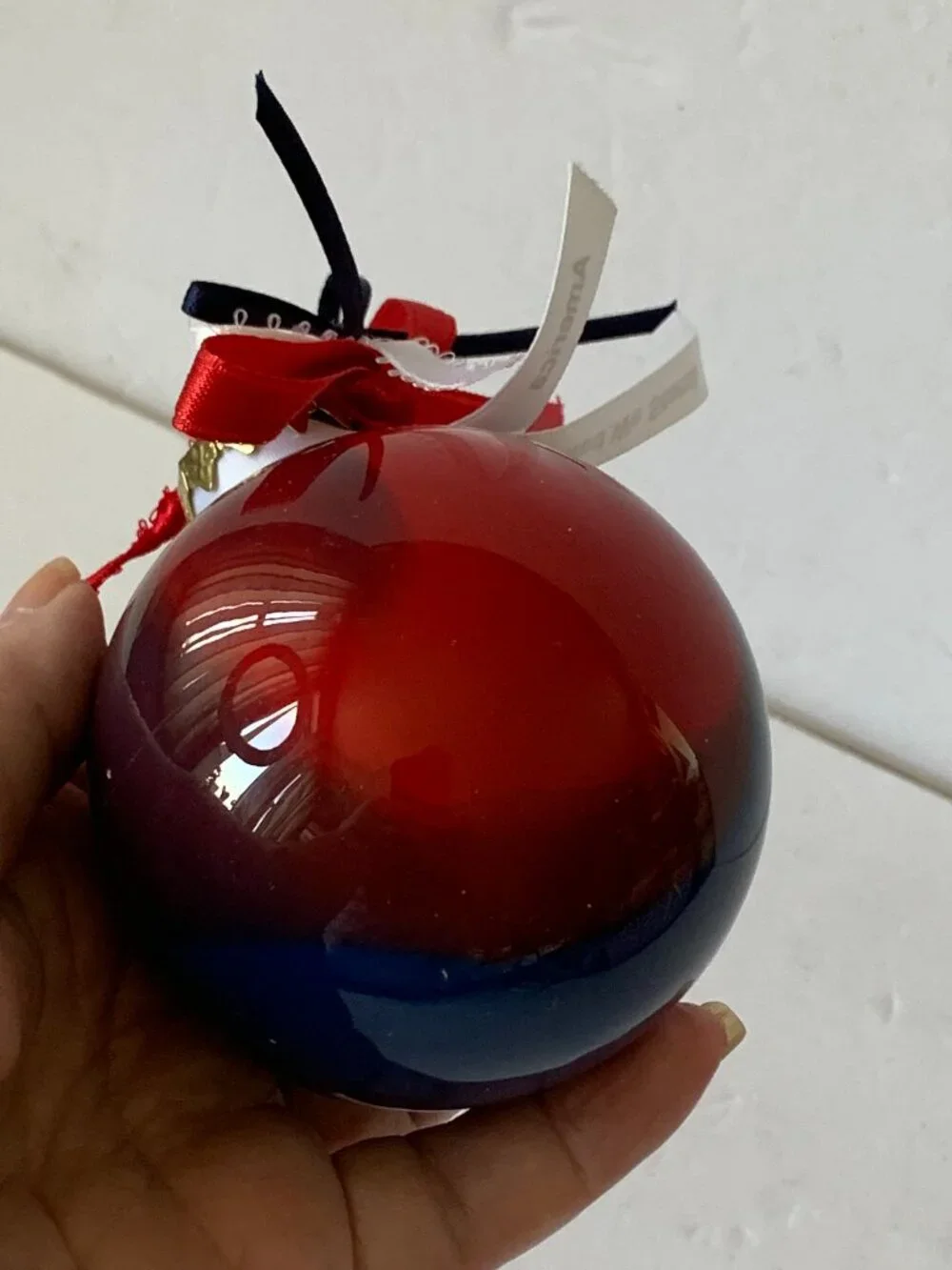 UNITED WE STAND GLASS RED BLUE BALL PATRIOTIC CHRISTMAS ORNAMENT